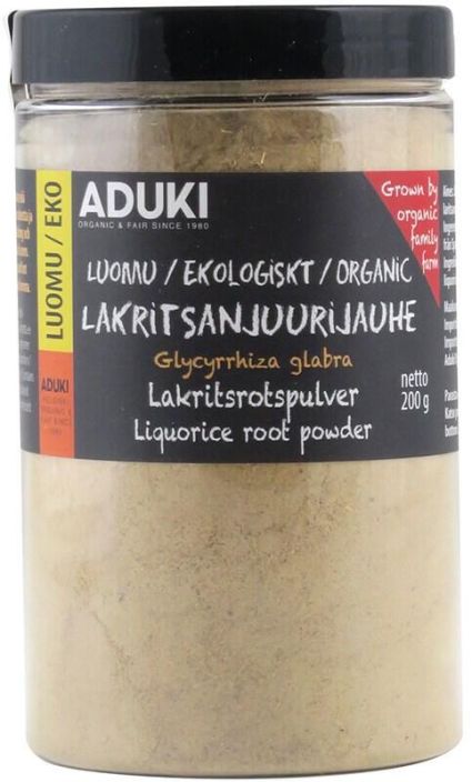 Lakritsijuurijauhe, luomu, 200 g Espanjalaisella pientilalla luomuviljeltyjen lakritsikasvien juurista valmistettu Adukin