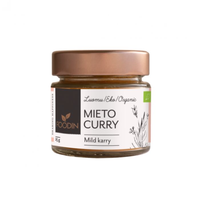 Mieto curry, luomu 25 g Mieto curry on klassinen intialainen mausteseos, joka sopii niin kasvis- kuin liharuokiinkin.