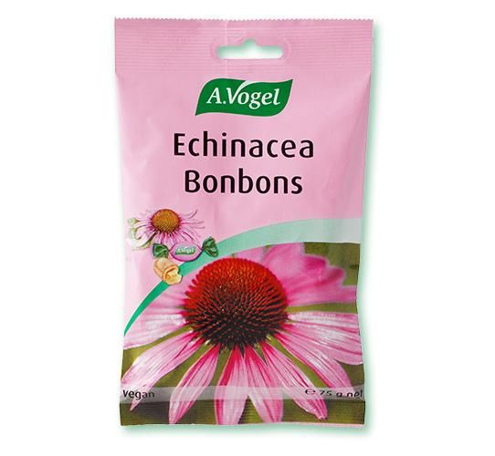 Echinacea-pastillit Mustaviinimarjanmakuiset Echinacea-kurkkupastillit sisaltavat mm. punahattu- ja