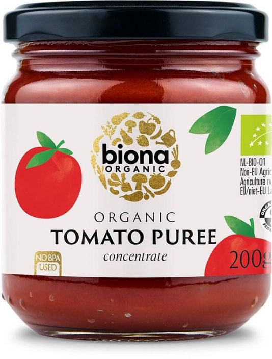 Tomaattipyree, luomu 200g Bionan tomaattipyreessa on vain ja ainoastaan kypsia ja herkullisia luomutomaatteja, ei mitaan